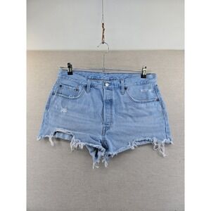 Levi's 501 Women's 34 Fits 35.5" Cut Off Denim Shorts Distressed Booty Blue